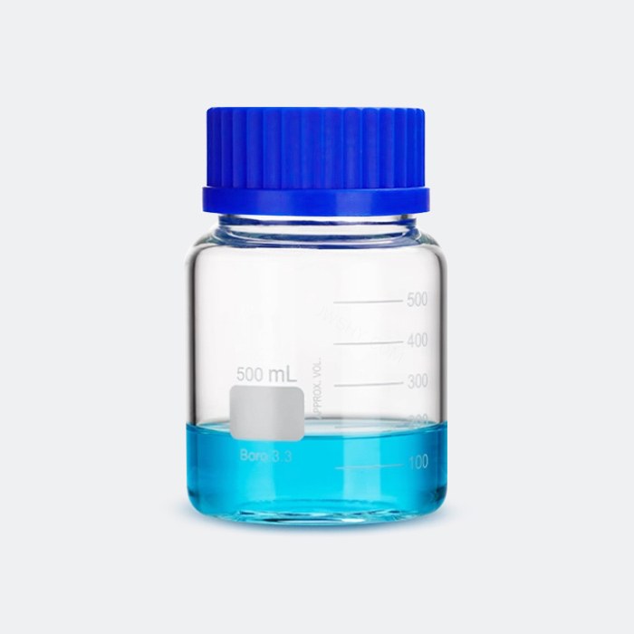 透明宽口蓝盖试剂瓶 GL80 高硼硅 500mL 底径&times;全高（mm）：100&times;152