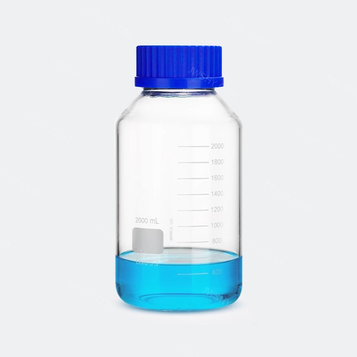 透明宽口蓝盖试剂瓶 GL80 高硼硅 2L 底径&times;全高（mm）：136&times;252