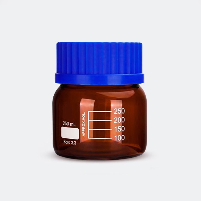 棕色宽口蓝盖试剂瓶 GL80 高硼硅 250mL 底径×全高(mm):95×105 - ACESUN艾斯琳