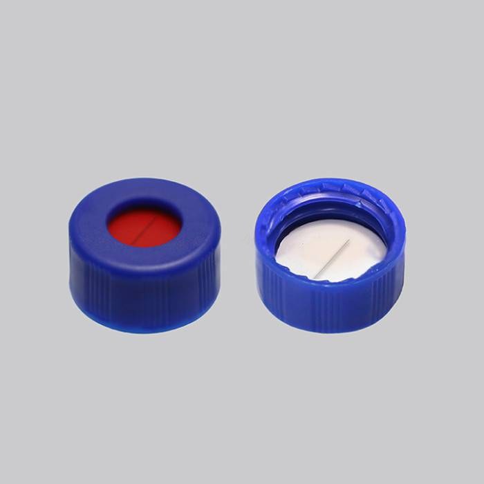 9mm预组装蓝色开孔螺纹盖 带预切口白色PTFE/红色硅胶垫