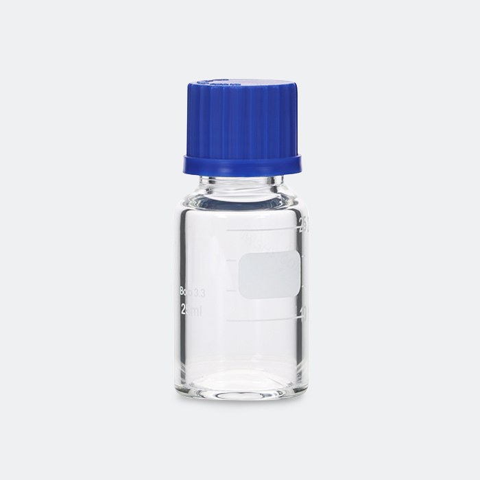 透明蓝盖试剂瓶 GL25 高硼硅 25mL 底径×全高(mm):36×74 - ACESUN艾斯琳