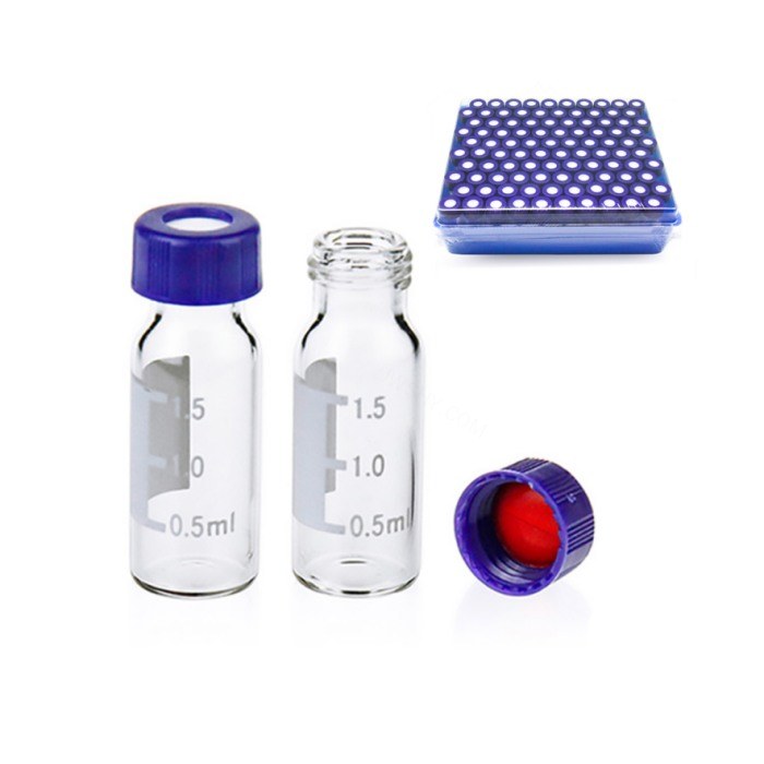 2mL透明螺口进样瓶套装 配套进口红色PTFE/白色硅胶垫 预切口