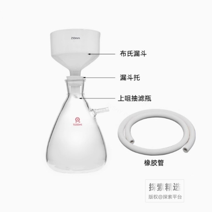 布氏漏斗抽滤套装(上咀抽滤瓶15000ml+布氏漏斗250mm+漏斗托+橡胶管1米） - 玖梧精选