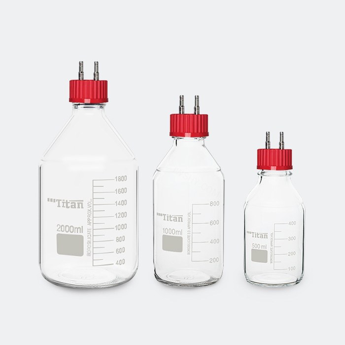 补料试剂瓶GL45 高硼硅 1000ml 含PBT盖+双通316L转接头 &phi;4mm 适配&phi;5mm硅胶管
