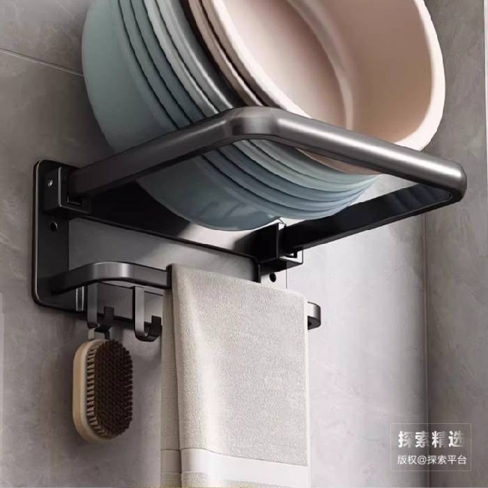 可折叠带杆 置物架 黑色 24cm