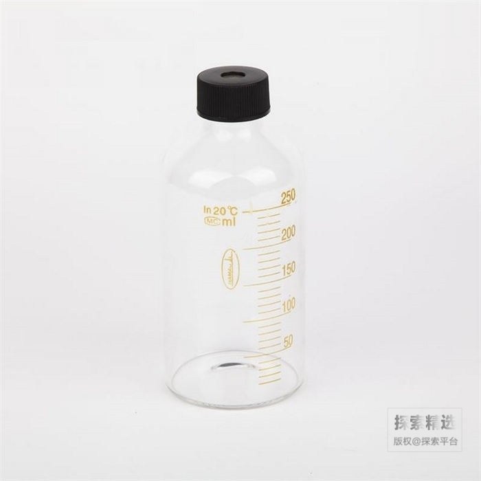 GL32高硼硅透明螺口顶空瓶 带刻度 瓶盖孔径10mm 含盖垫 250ml 直径×高:φ64.5×140mm - 玖梧精选