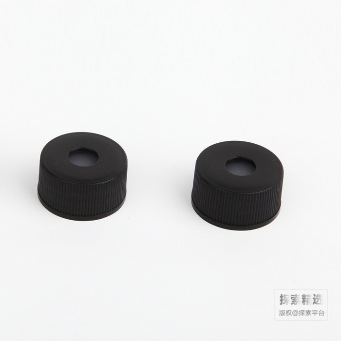 GL32 PP黑色螺纹开孔盖垫(白色PTFE/本色硅胶垫)适配25-500ml的顶空瓶 直径×高:φ32×16mm 孔径10mm - 玖梧精选