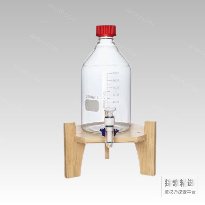 带刻度透明高硼硅放水瓶2L 带底座 含PBT盖及硅胶垫片、龙头、接口夹 - 玖梧供应链