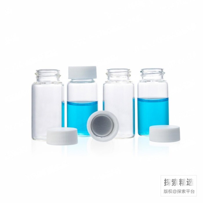 透明闪烁计数瓶 20mL 27.5x57.5mm 高硼硅3.3 配22-400白色PP实心盖+白色PE垫片