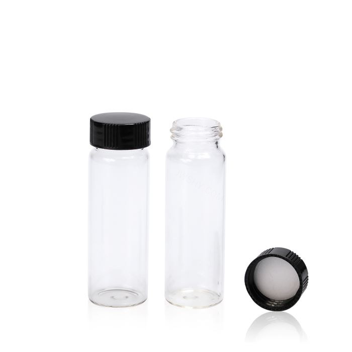 30ml 透明样品瓶套装，24-400螺口 黑色PP盖＋PE垫 外径&times;高度:27.5&times;84mm