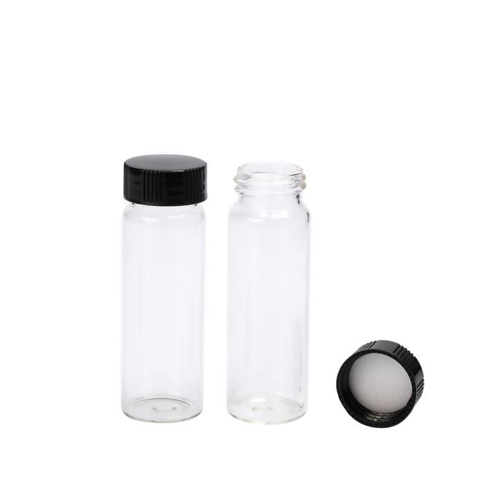 40ml 透明样品瓶套装，24-400螺口 黑色PP盖＋PE垫 外径&times;高度：27.5&times;95mm