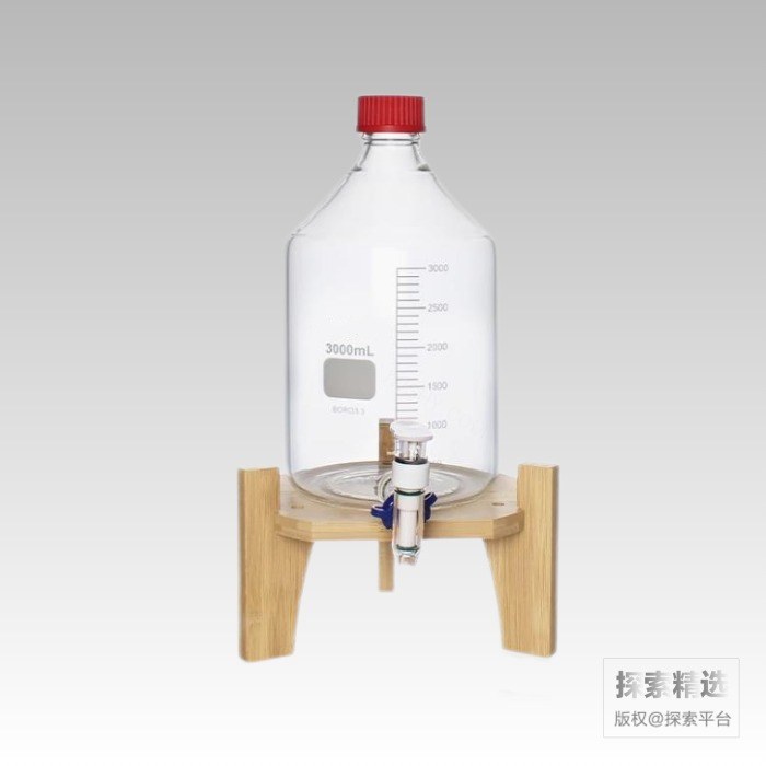 带刻度透明高硼硅放水瓶3L 带底座 含PBT盖及硅胶垫片、龙头、接口夹