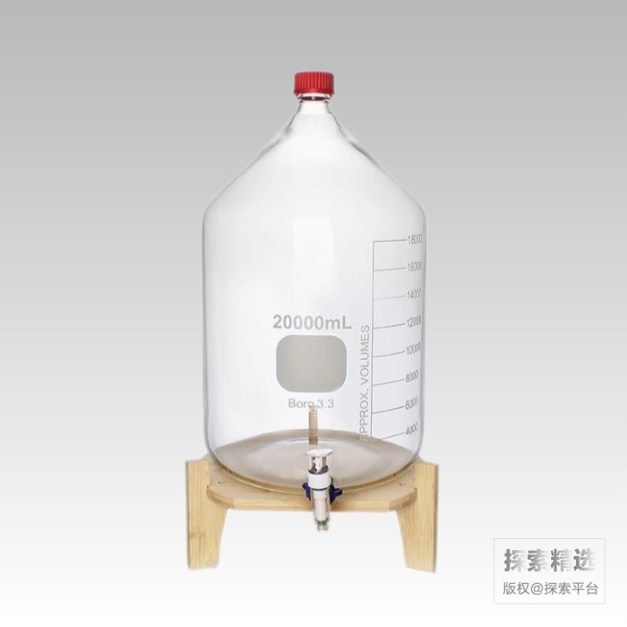 带刻度透明高硼硅放水瓶20L 带底座 含PBT盖及硅胶垫片、龙头、接口夹 - 玖梧供应链