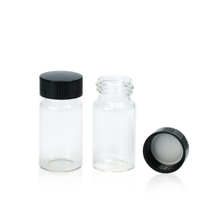 20ml 透明样品瓶套装，24-400螺口 黑色PP盖＋PE垫 外径&times;高度：27.5&times;57mm