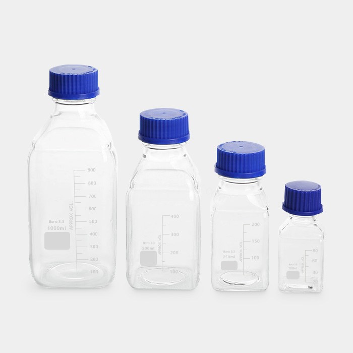 透明方形蓝盖试剂瓶 GL45 高硼硅 250mL 外径&times;高度（mm）：64&times;150
