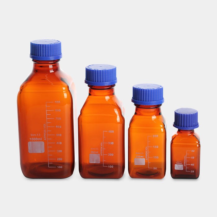 棕色方形蓝盖试剂瓶 GL45 高硼硅 500mL 外径&times;高度（mm）：78&times;180