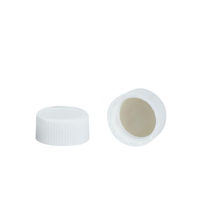 20-400预组装白色聚丙烯开孔螺纹盖 带本色PTFE/白色硅胶垫，厚1.5mm