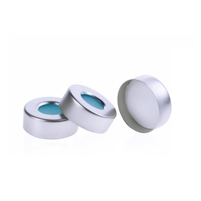 20mm预组装银色开孔钳口铝盖 带超净白色PTFE/浅蓝色硅胶垫，厚3mm