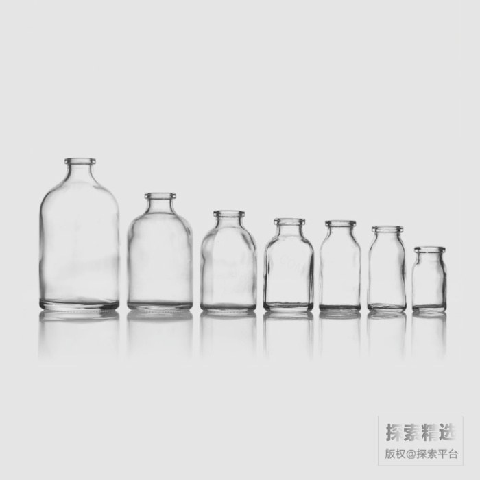 透明钠钙玻璃西林瓶 20mL 口径×高度×直径:20×58×32mm 含胶塞及蓝色铝塑盖 - 玖梧精选
