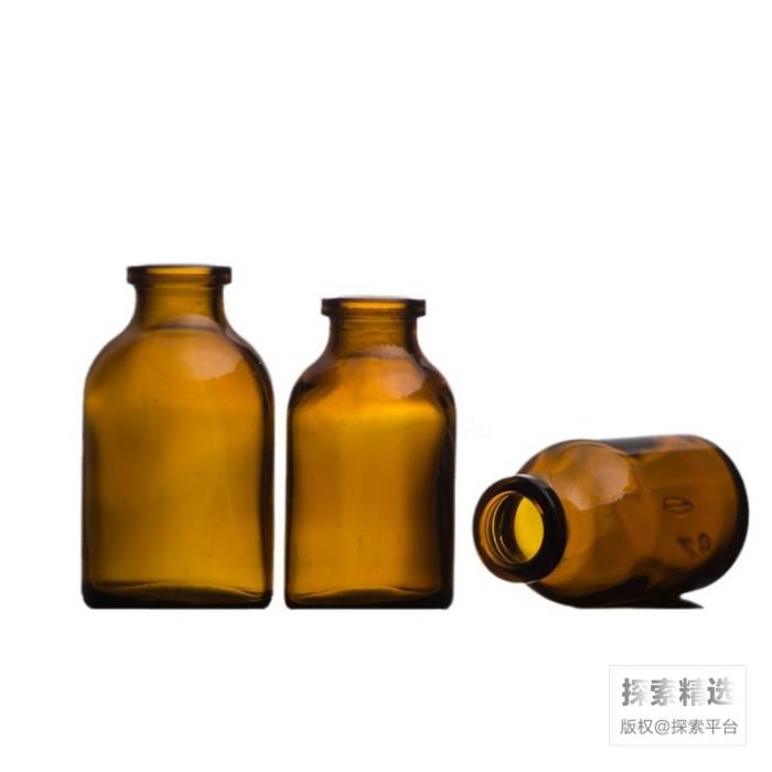棕色钠钙玻璃西林瓶 20mL 口径×高度×直径：20×58×32mm 含胶塞及蓝色铝塑盖 - 玖梧精选