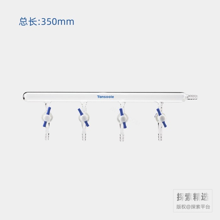 单排管真空气体分配器 四氟节门 节门组数:4 节门孔径:2mm 左OD:10mm小咀 总长:350mm