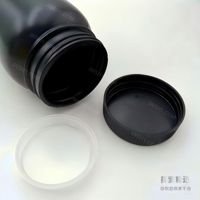 HDPE塑料广口带刻度圆瓶 黑色 100mL 带内盖 口径&times;直径&times;全高：35&times;49&…