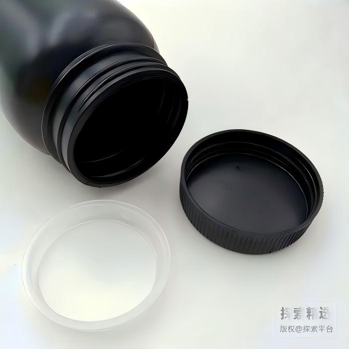 HDPE塑料广口带刻度圆瓶 黑色 300mL 带内盖 口径&times;直径&times;全高：63&times;76&…