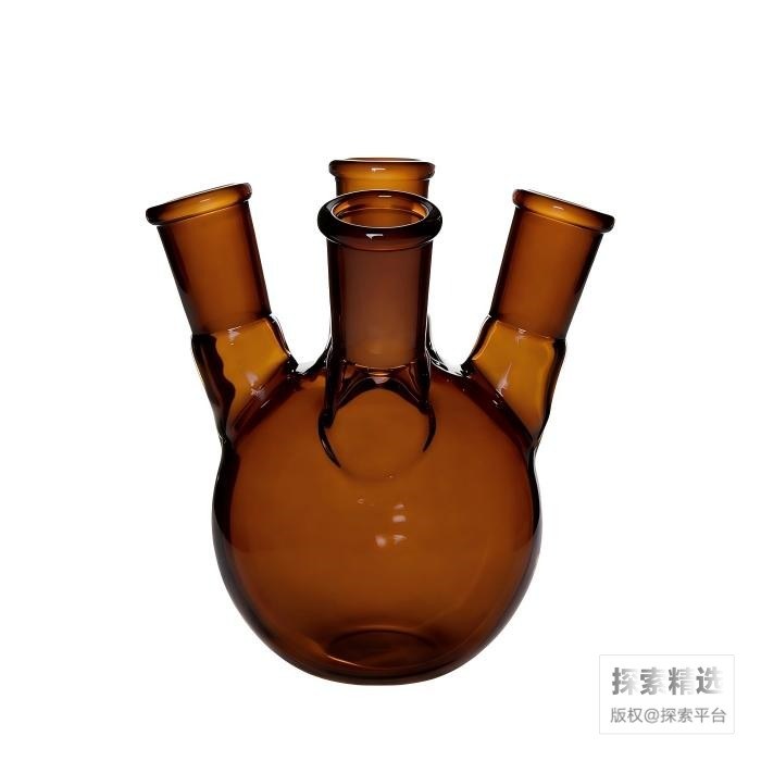 棕色斜四口圆底球瓶 中间磨口：24/29 侧磨口：24/29 500mL - 玖梧精选