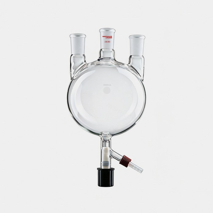 直三口圆底烧瓶 具8mm高真空阀 主磨口：24/40 侧磨口：24/40 2000mL