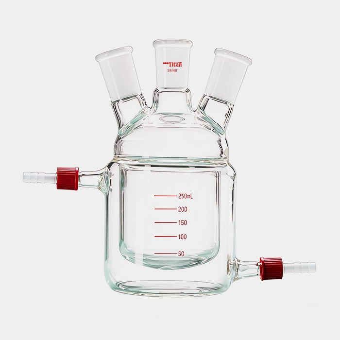 一体式平底三口夹层反应瓶 磨口：24/40 250mL