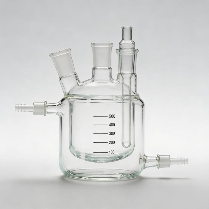 一体式平底三口夹层反应瓶 2000mL 右侧口可匹配温度计套管