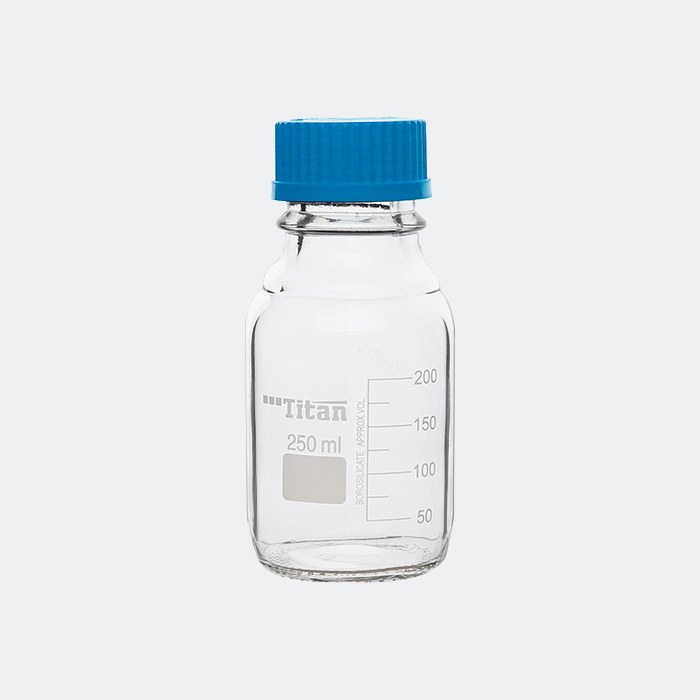 透明蓝盖试剂瓶 GL45 高硼硅 带独立防尘袋 250mL 底径&times;瓶高（mm）：70&times;140