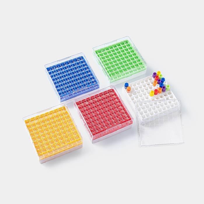 塑料冻存盒，红色，PC，耐受温度范围：-196℃到121℃，尺寸133&times;133&times;52mm，81格