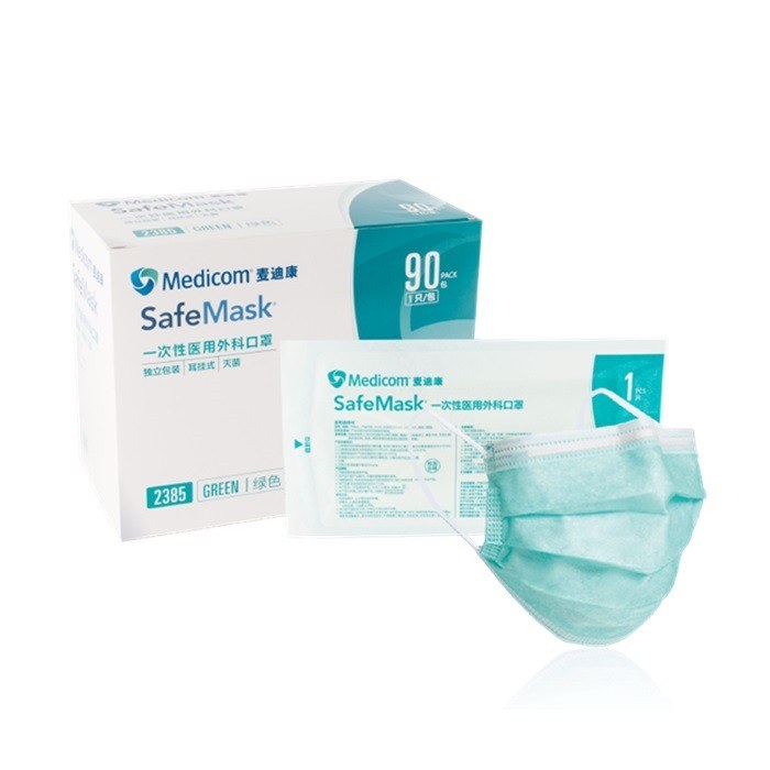 医用外科口罩 三层 绿 耳挂 灭菌 独立包装 科研专用 整箱 - MEDICOM/麦迪康