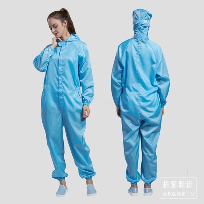 三连体洁净服（连帽）蓝色 XXL号 适合176-180cm 可耐121℃高温灭菌 - 翰洋洁净