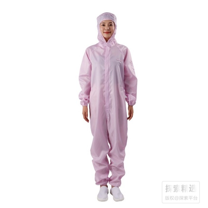 经济款三连体（连帽）粉色洁净服 M 适合161-165cm 不可高温灭菌 - 翰洋洁净