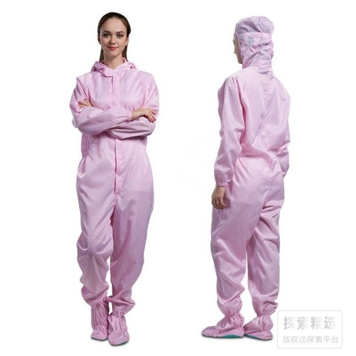 四连体粉色洁净服 XXXXL 适合186-190cm 不可高温灭菌 - 翰洋洁净