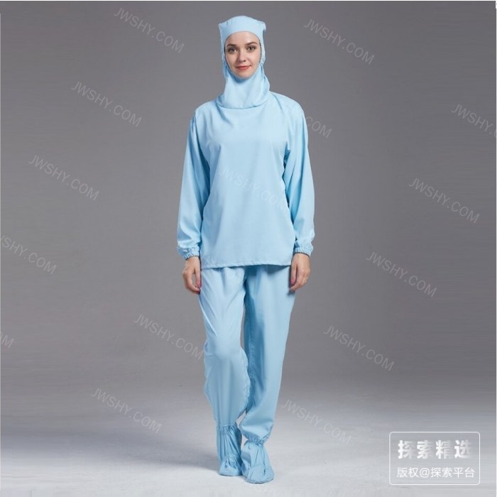 蓝色连帽分体洁净内衣 XXL 适合176-180cm 可高温灭菌 - 翰洋洁净