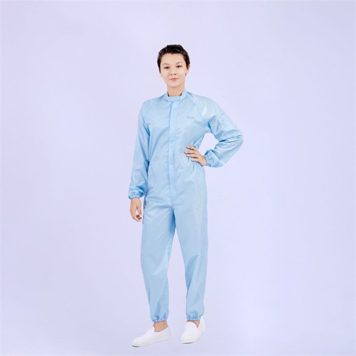 经济款0.5cm条纹防静电二连体洁净服 蓝色 不可高温灭菌 L码