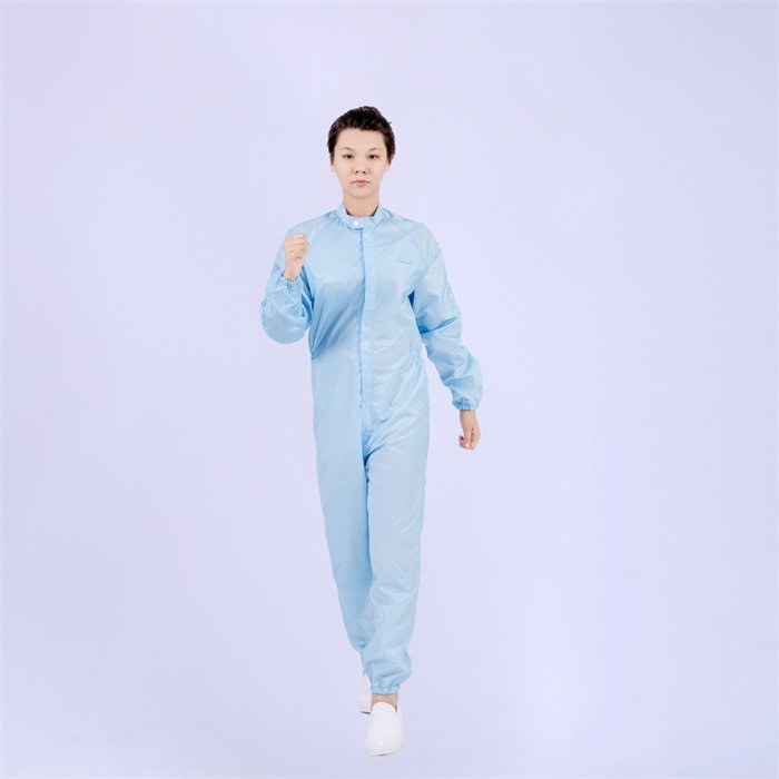 经济款0.5cm条纹防静电二连体洁净服 蓝色 可耐高温灭菌 L码