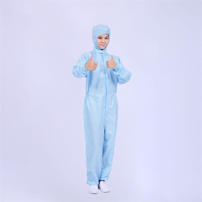 经济款0.5cm条纹防静电连帽三连体洁净服 蓝色（含洁净布袋1个）可耐高温灭菌 XXXL码 - 凌致/LINGTECH