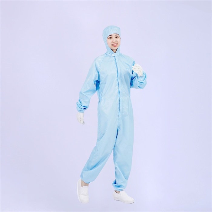经济款0.5cm网格防静电连帽三连体洁净服 蓝色（含洁净布袋1个）可耐高温灭菌 XXL码