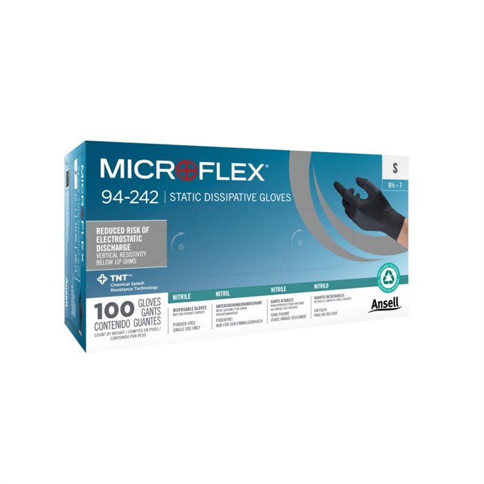 Microflex 一次性无粉黑色ESD静电消散丁腈手套 9寸 食品级 6.5-7码