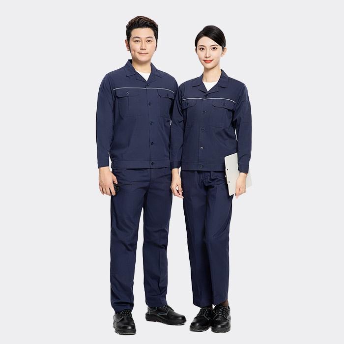 纽扣款夏季长袖工作服套装（上衣+裤子） 涤棉精梳磨毛（涤65%棉35%）藏蓝色 2XL/180码 - ACESUN艾斯琳