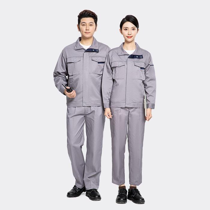 拉链款春秋长袖工作服套装(上衣+裤子)涤棉厚纱卡(涤80%棉20%)中灰色 5XL/195码 - Titan/泰坦