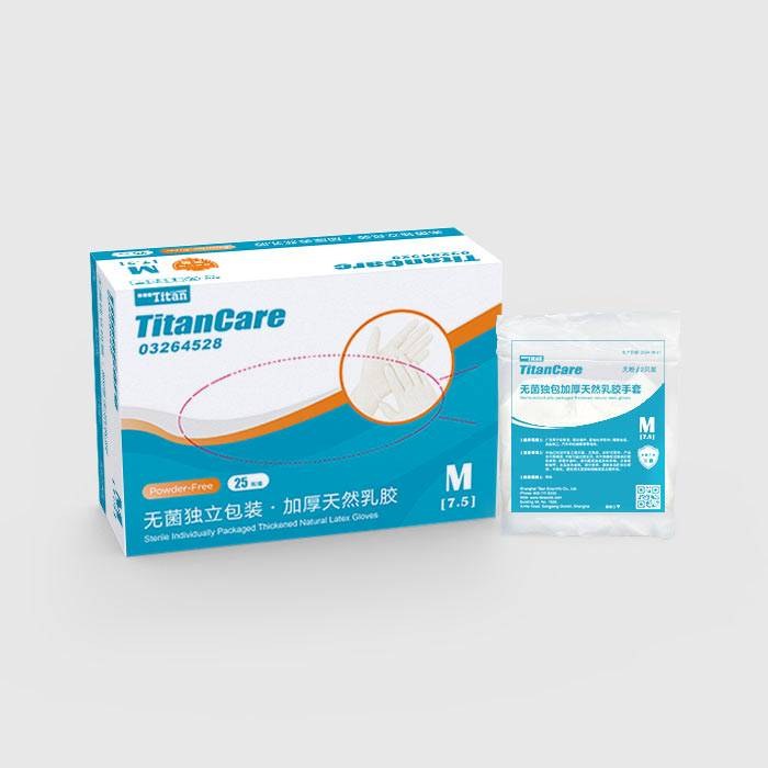 加厚无菌独立包装无粉天然乳胶手套 9寸 中号 单只克重约6.5&plusmn;0.2g 箱装