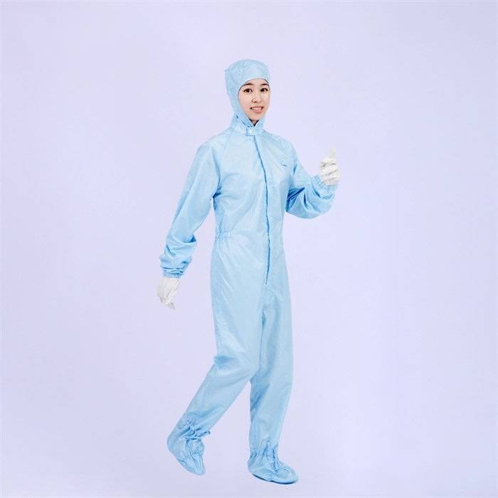 经济款0.5cm条纹防静电四连体洁净服 蓝色可耐高温灭菌 XXXL码
