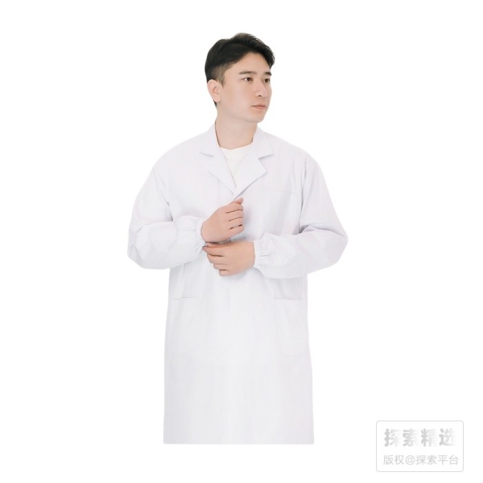 涤棉纱卡白大褂 松紧袖 XXL码
