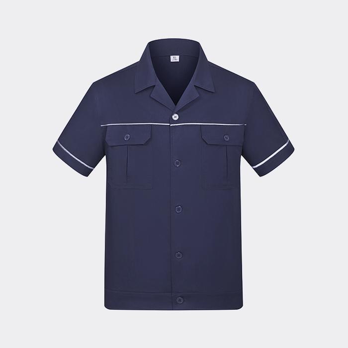 纽扣款夏季短袖工作服工装上衣 涤棉精梳磨毛（涤65%棉35%）藏蓝色 2XL/180码