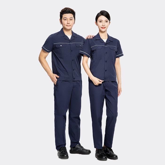 纽扣款夏季短袖工作服工装裤子 涤棉精梳磨毛（涤65%棉35%）藏蓝色 XL/175码